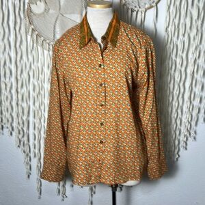 Jen's Pirate NWOT Booty Orange and Cream Long Sleeve Bohemian Blouse Size Small